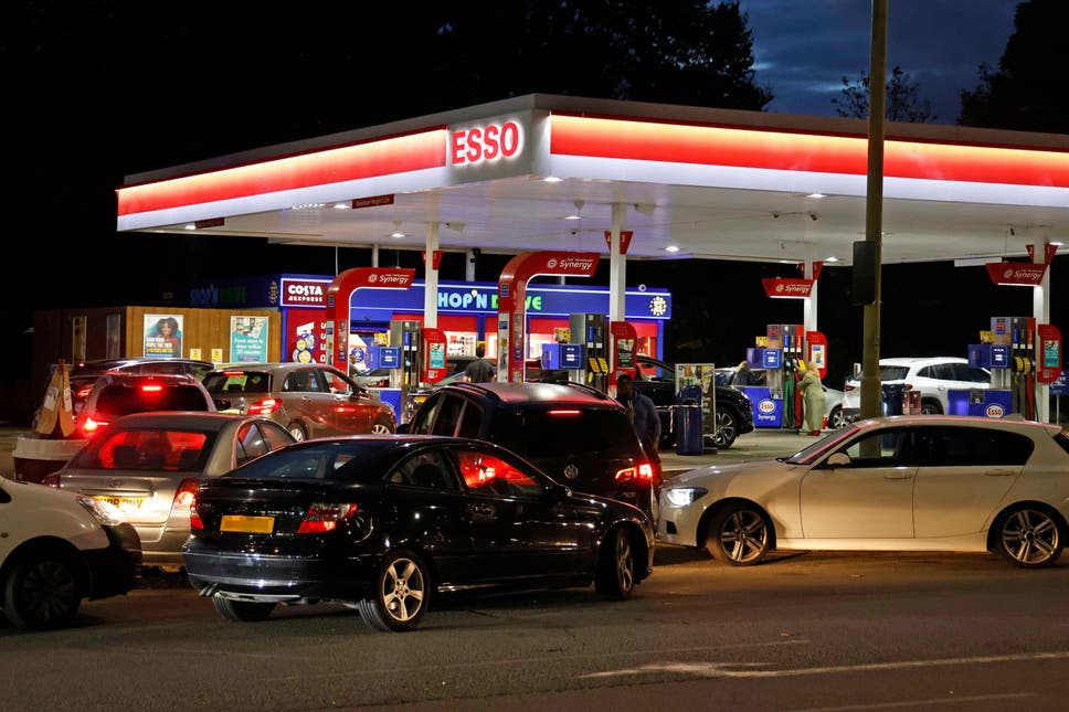 Drivers queue in a gridlocked forecourt amidst the fuel crisis  